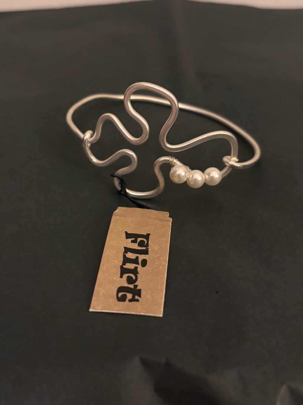 Silver Cross Wire Bracelet with Pearl Accent